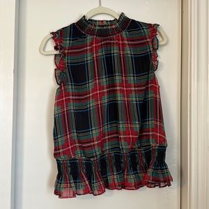 J.CREW sleeveless smocked top in Stewart Tartan.